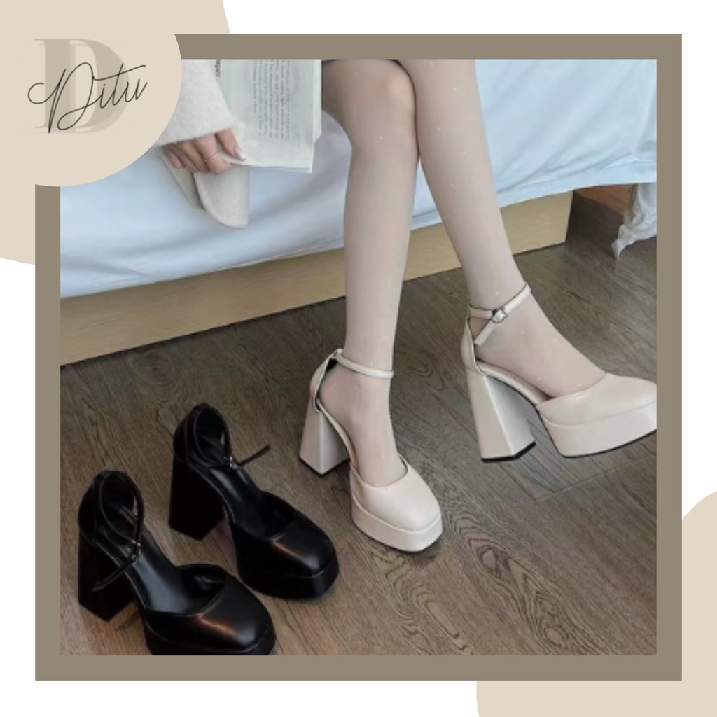Giày Cao Gót Nữ Mary Jane đế trụ vuông đế cao 12cm Siêu Xinh - Giày Cao Gót Lolita 2023