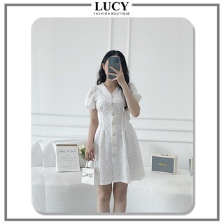 Váy Trắng V220, Dáng Xòe Nhẹ Nhàng Thiết Kế Bồng, Họa Tiết Hoa In Nổi Sang Chảnh
