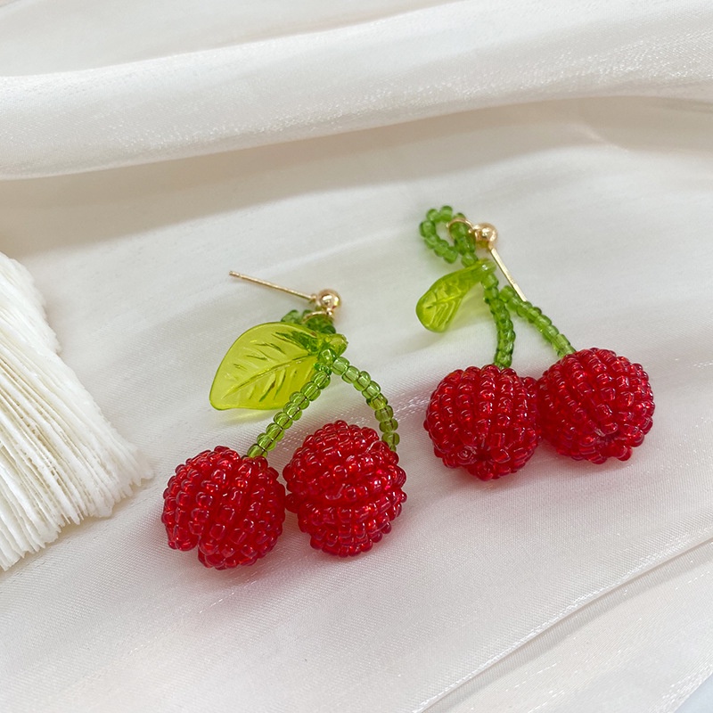 Khuyên Tai Đính Hạt Pha Lê Đỏ Cherry Phong Cách Nhật Hàn Mới Mùa Hè