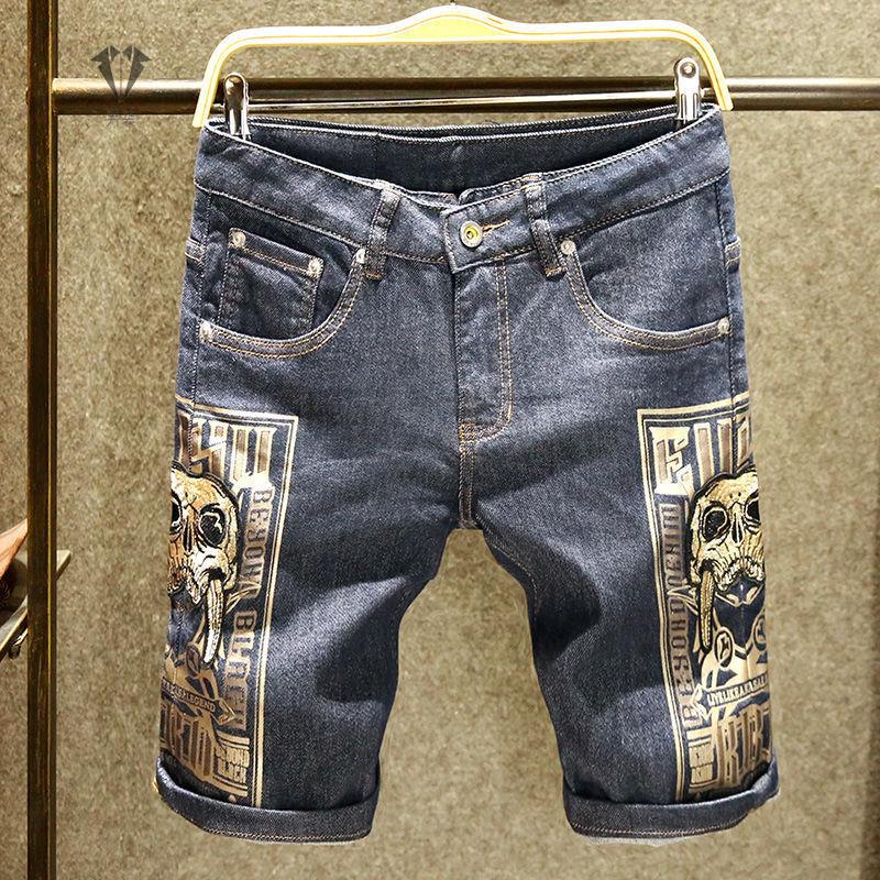 Quần Short Denim Thêu Họa Tiết Màu Xanh Đậm Thời Trang Mùa Hè 2022 Cho Nam