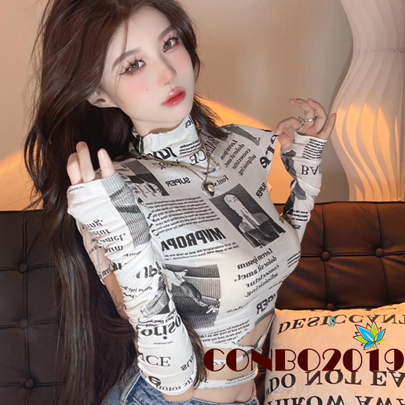 Set Áo Thun Ngắn Tay Cổ Cao + Chân Váy Họa Tiết Báo Thời Trang Nữ