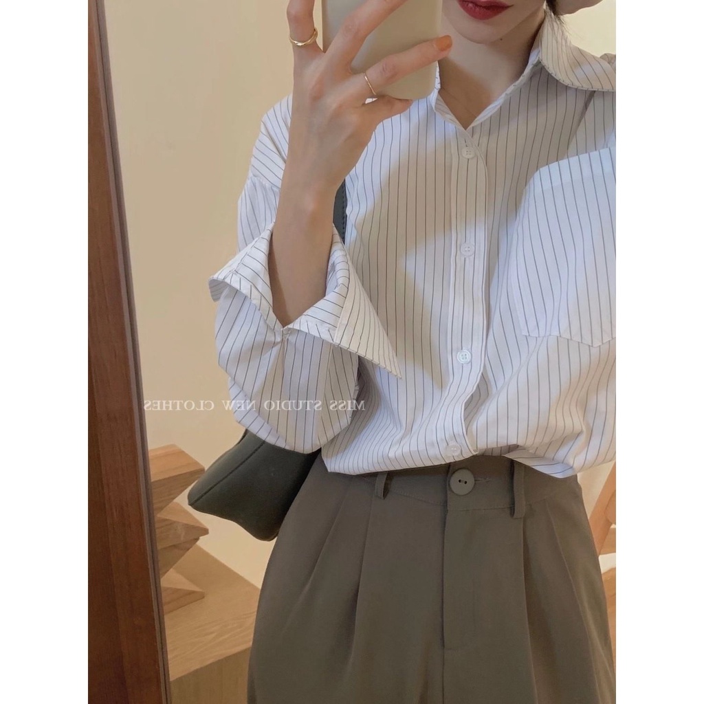 Áo Sơ Mi Kẻ Sọc Dọc Trẻ Trung Hợp Thời Trang Cho Bạn Gái