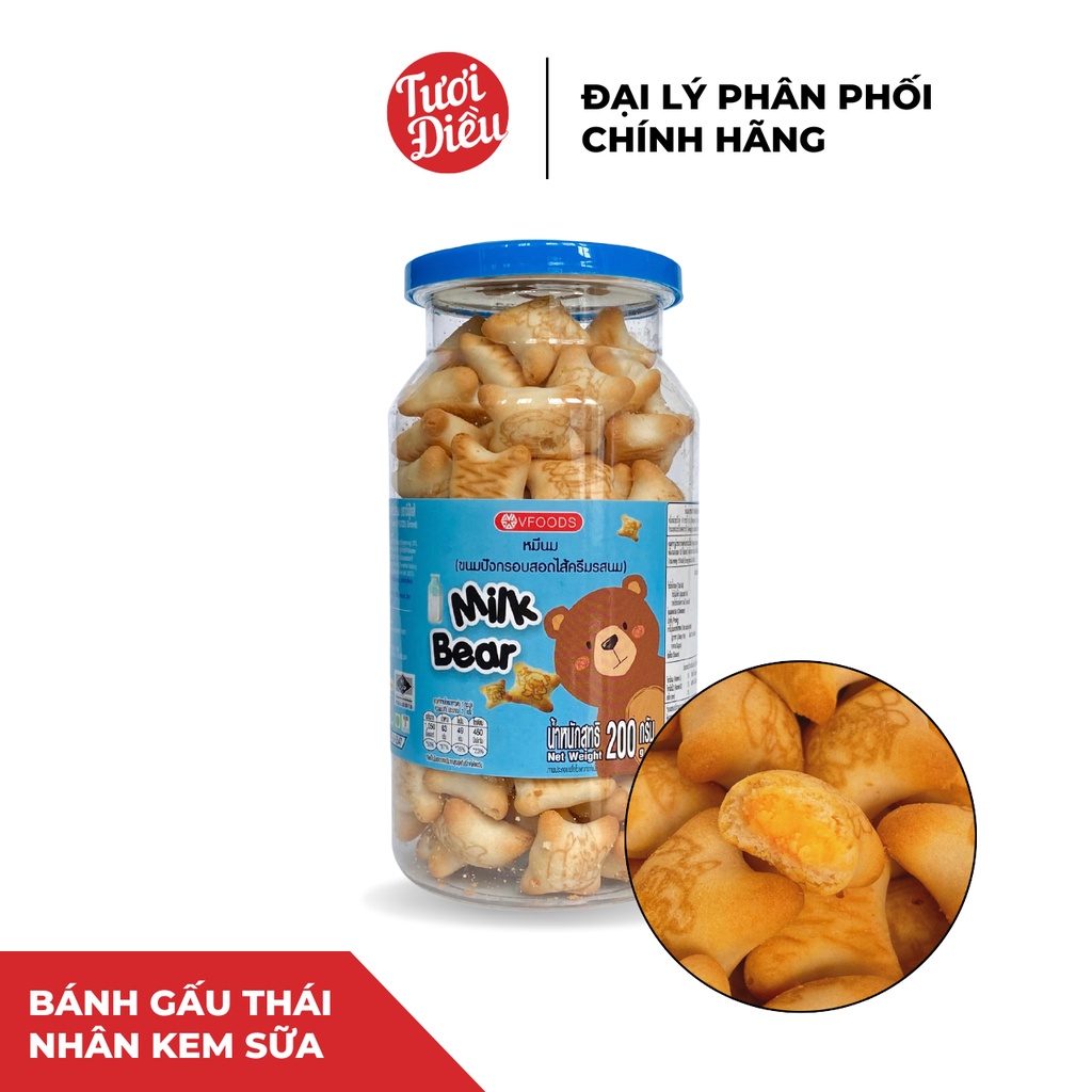 Bánh gấu nhân Kem Sữa/ Choco/ Dâu Sữa Thái Lan VFOODS nhập khẩu chính hãng có tem phụ - lon nắp bật 200g