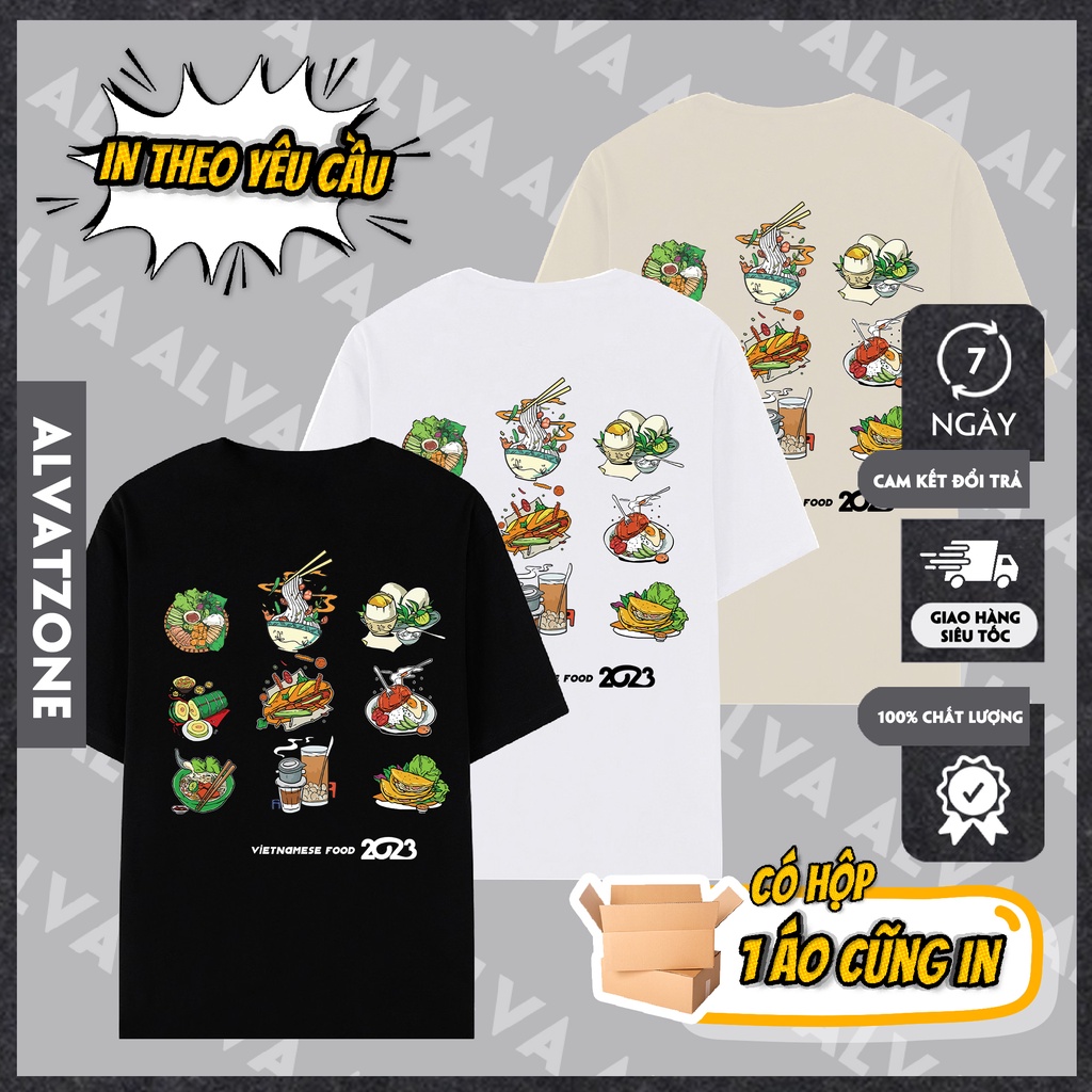 Áo Thun Món Ăn Việt Nam - Áo Thun Alva Food - Đặc Sản Việt Nam - Nam Nữ Trắng Đen Be Form Rộng Unisex