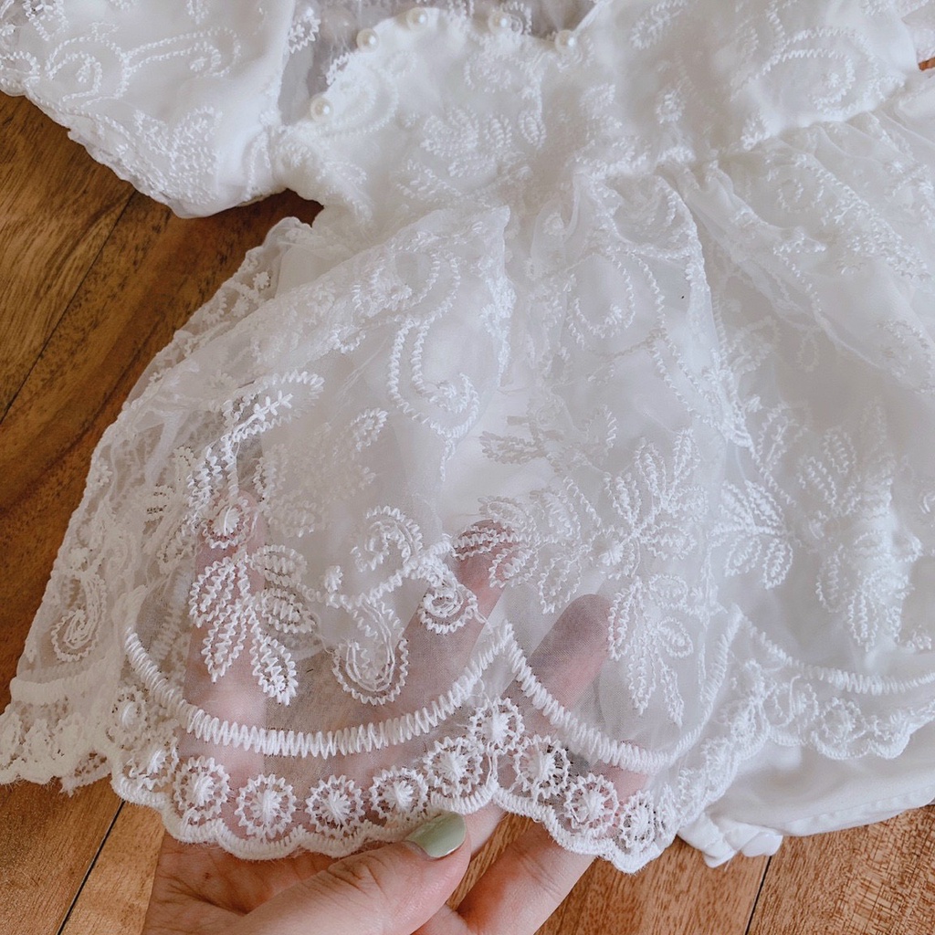 Body Váy Ren Trắng Cho Bé Gái Từ 4kg Đến 11kg Tặng Kèm Mũ Xinh Dịp Sinh Nhật, Thôi Nôi, Đầy Tháng