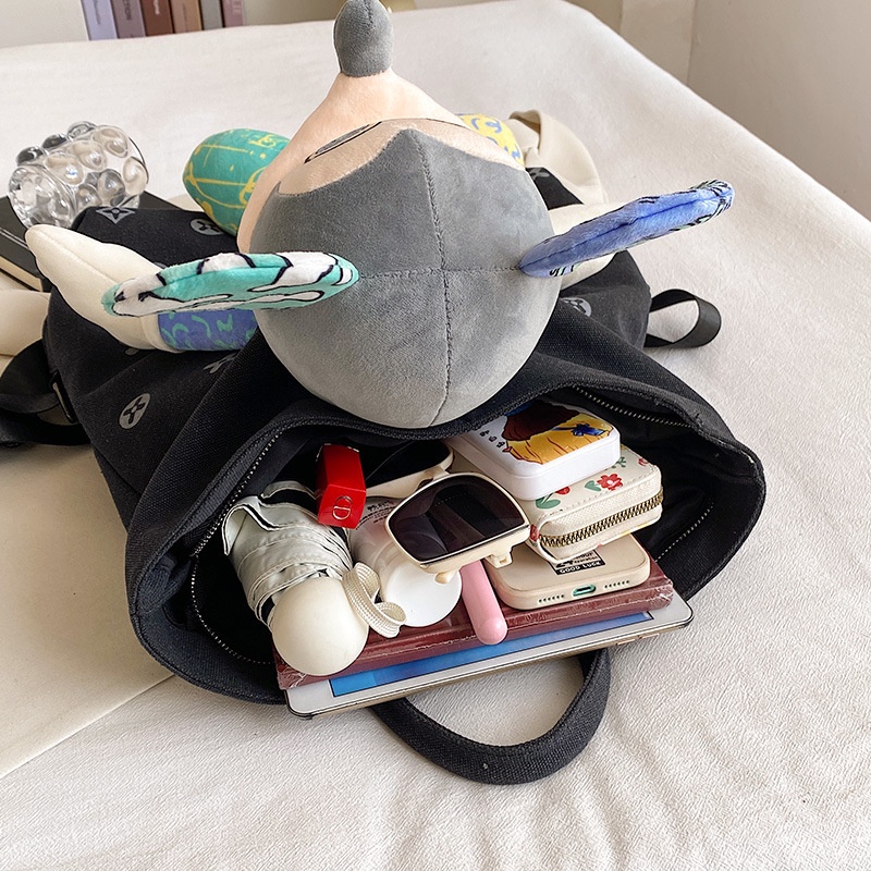 Balo Vải Canvas Cỡ Lớn In Hoạt Hình Búp Bê Phối Màu Tương Phản Dễ Thương Cho Mẹ Bỉm Sữa U020