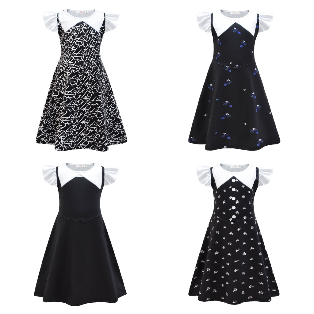 Wednesday Addams Set Đầm Hoa + Túi Xách Màu Đen Hóa Trang Adams