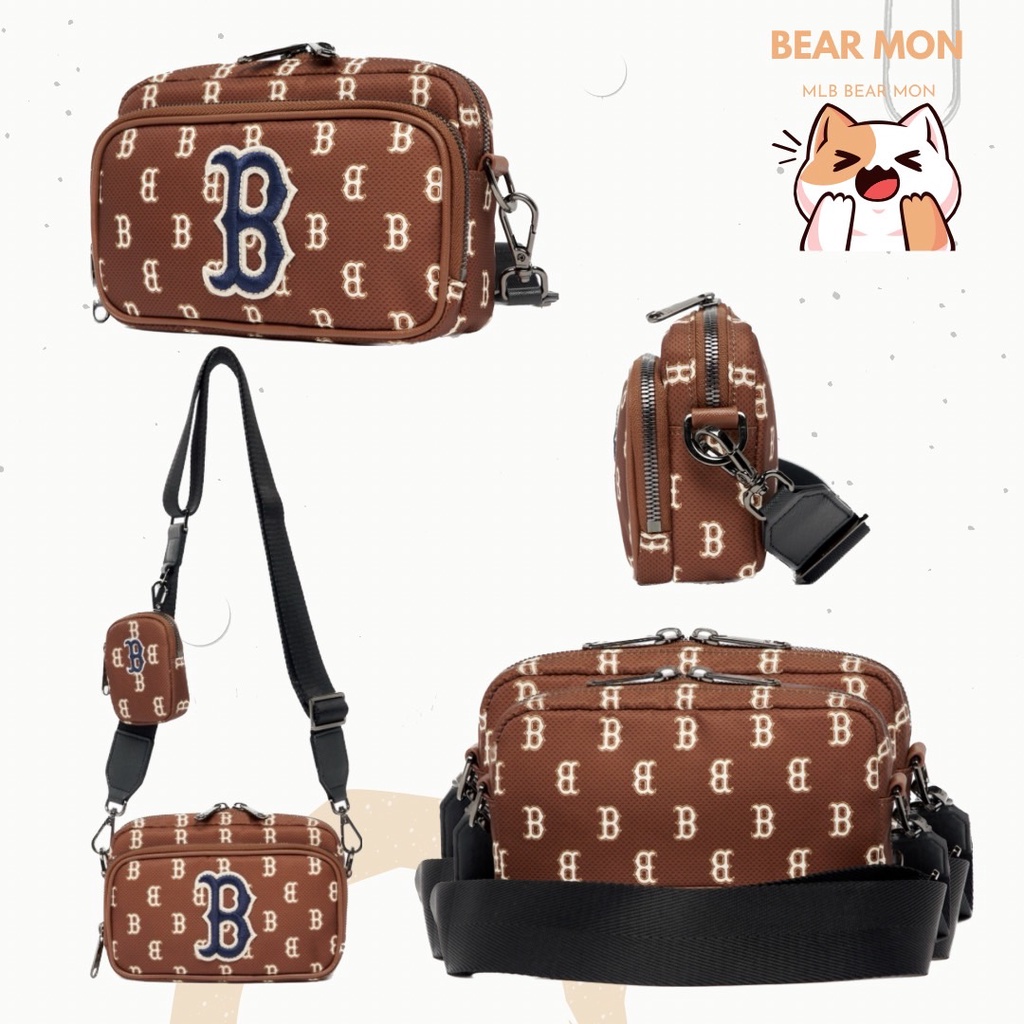 Túi Đeo Chéo MLB Classic Monogram Mini Crossbody Bag Boston Red Sox 3Acrs012N Màu Nâu Đỏ Trắng đen