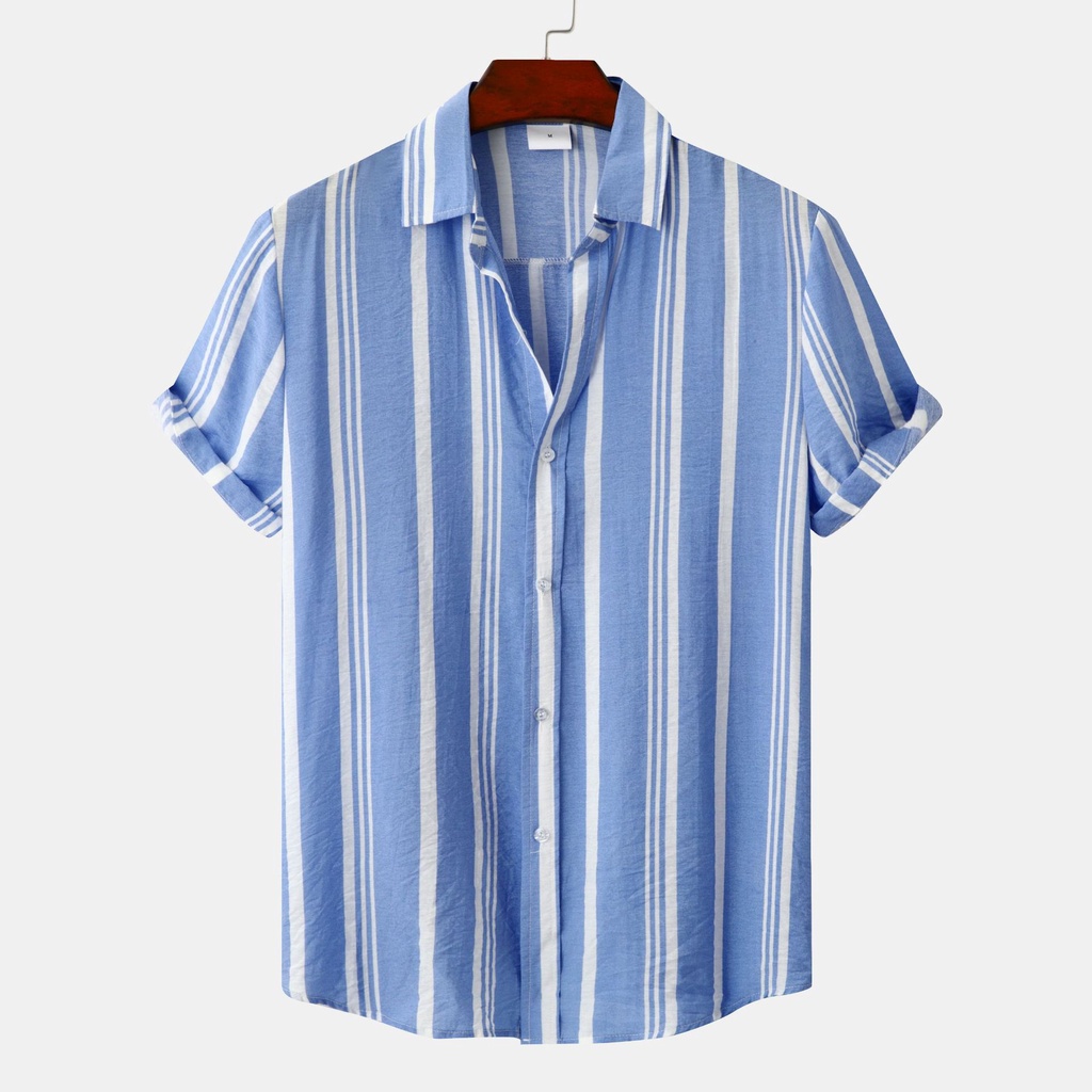 Áo Sơ Mi Cotton Tay Ngắn Dáng Rộng Họa Tiết Kẻ Sọc Đơn Giản Mẫu Mới 2023 Thời Trang Cho Nam