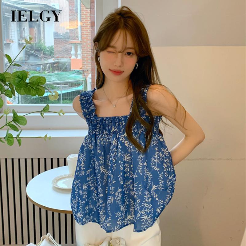 IELGY     Áo Ống In Hoa Phong Cách Pháp Cho Nữ