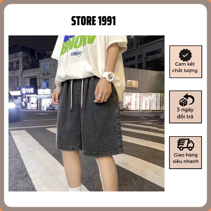 Quần short jean nam nữ phom rộng unisex, quần sooc nam, quần đùi bò ống rộng phong cách Hàn