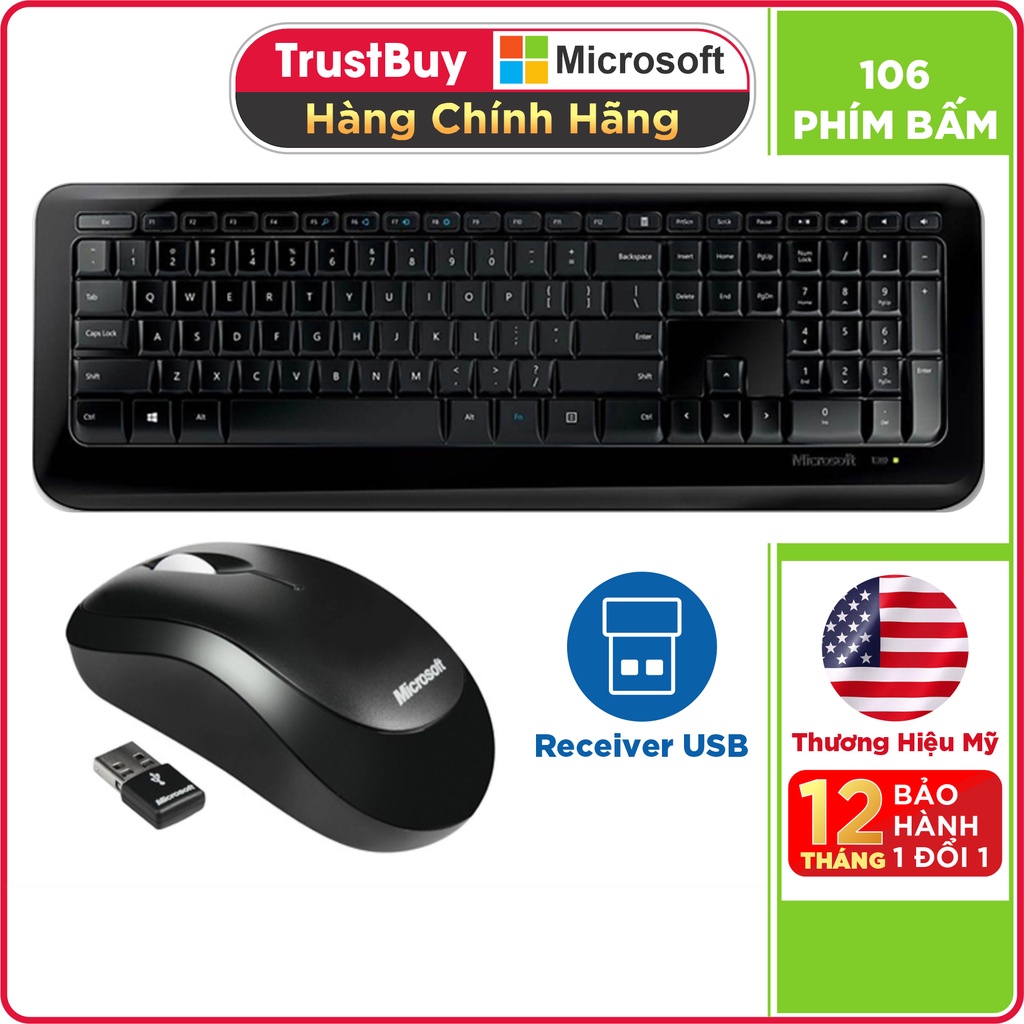 Bộ Bàn Phím Và Chuột Không Dây Wireless Microsoft 850 - Hàng Chính Hãng