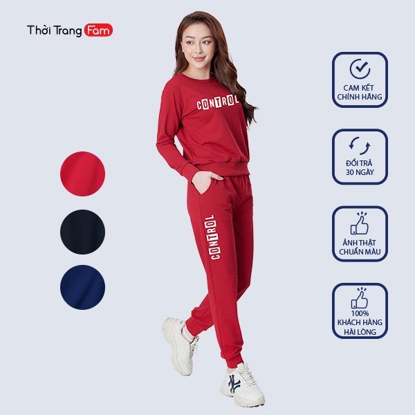 Đồ bộ thu đông nữ chất nỉ da cá cao cấp - vải mềm mại thoáng khí mặc dễ chịu in họa tiết Control - thương hiệu FAM