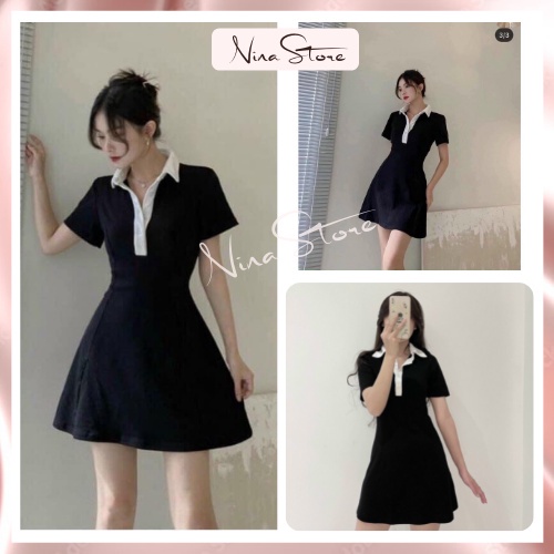 Váy polo nữ đầm body dáng xòe cổ sơ mi trắng chất thun mát style thể thao năng động đi chơi đi tiệc Nina Store