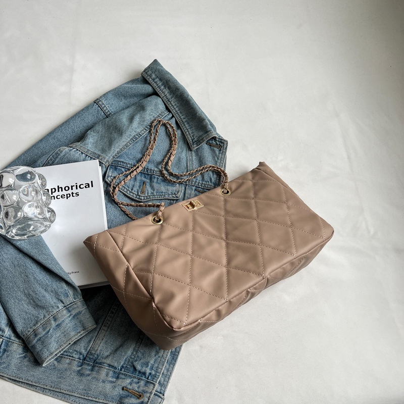 Túi Xách Cỡ Lớn Màu Trơn Họa Tiết Hình Thoi Phong Cách Retro Thời Trang Cho Nữ Màu Sắc