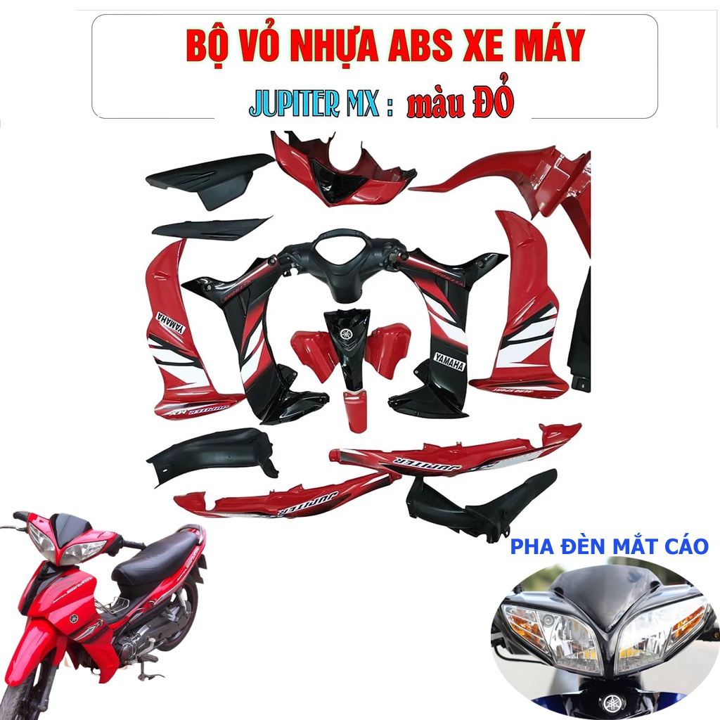 Bộ dàn áo Jupiter MX MẮT CÁO màu ĐỎ - nhựa ABS nguyên sinh siêu bền - Tặng chiếc củ hậu có đèn đi kèm