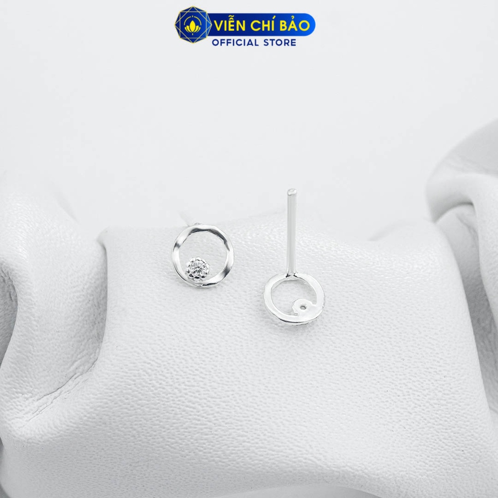 Bông tai nữ tròn đính đá nhỏ chất liệu bạc 925 thời trang phụ kiện trang sức Viễn Chí Bảo E0105