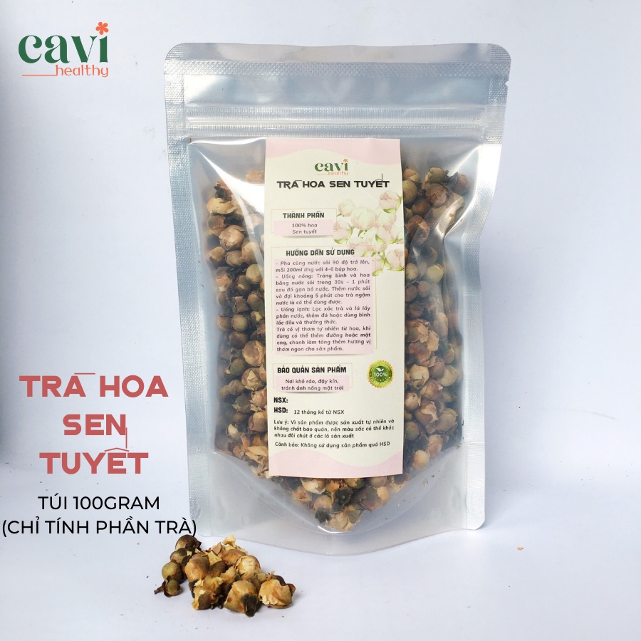 Trà Hoa Sen Tuyết sấy khô 100g giúp đào thải độc tố, làm trắng da Cavi Healthy