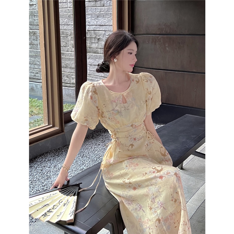Jane Váy midi vintage dịu dàng màu hoa nhẹ nhàng nữ tính ẢNH THẬT CUỐI