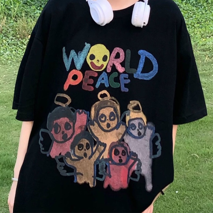 COZOK Áo Thun Tay Ngắn Dáng Rộng In Họa Tiết Graffiti Thời Trang