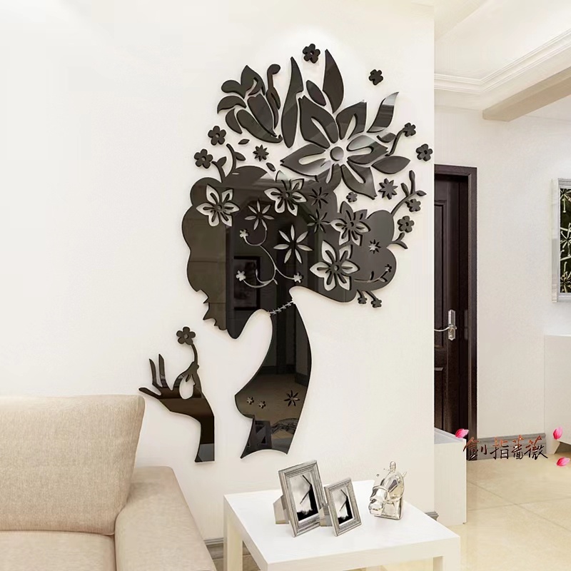 Fashion Beauty Acrylic 3D Wall Sticker Girl Floating Mica Painting Living Room Bedroom Restaurant Beauty Nail Shop Decoration Mural
