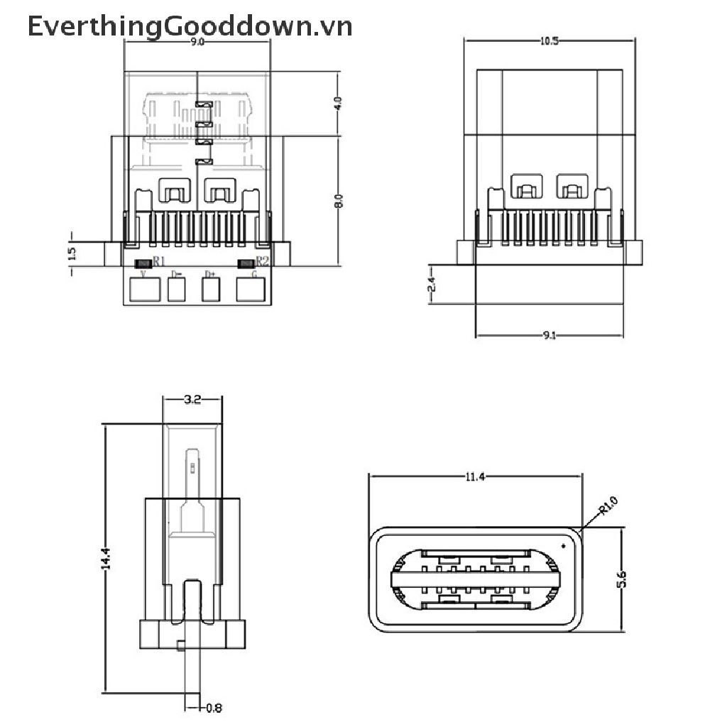 Bộ 2 Đầu Nối Ổ Cắm Type-C Hai Đầu Dòng Điện Cao Cấp