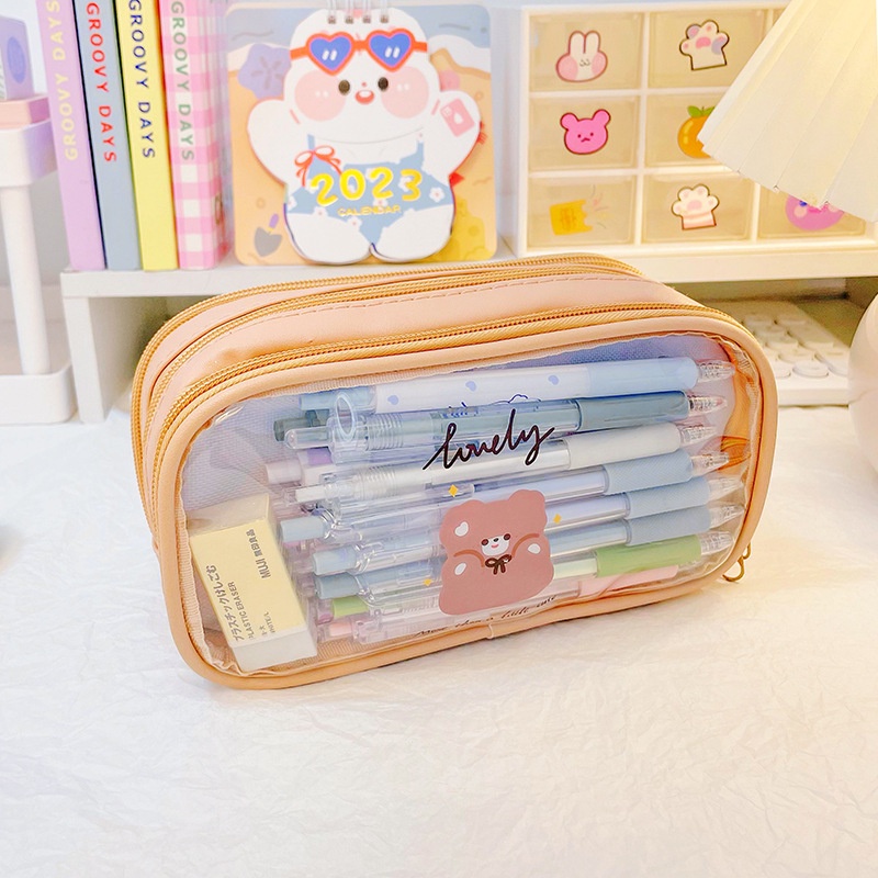 Túi Đựng Bút Trong Suốt Họa Tiết Hoạt Hình Sáng Tạo Dễ Thương
