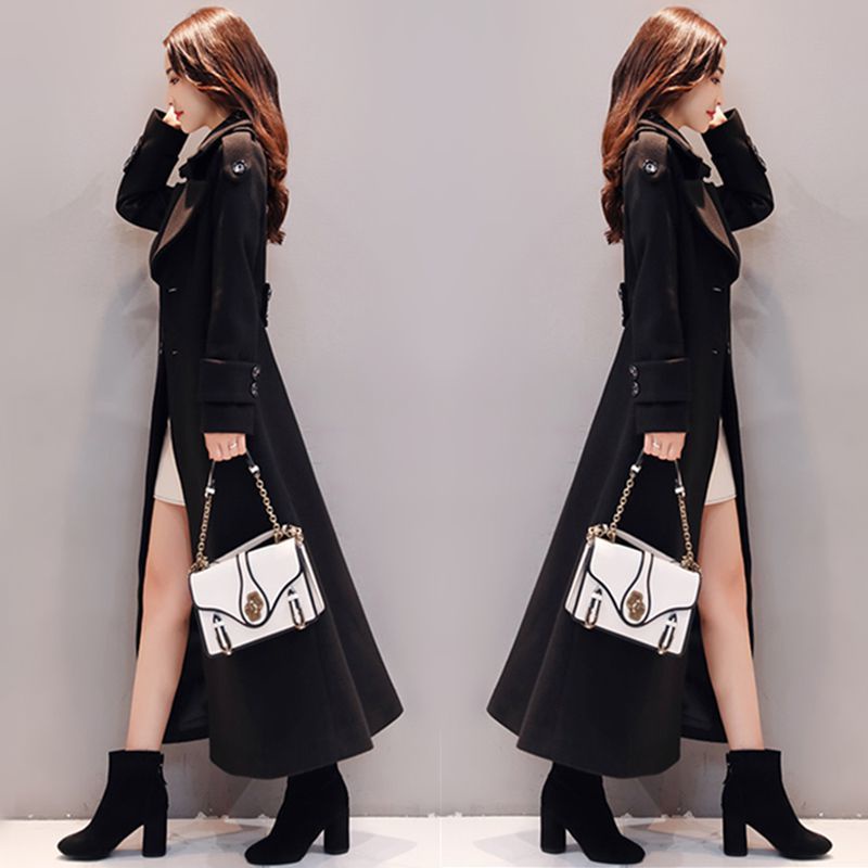 Áo Khoác Len Dáng Dài Qua Gối Ôm Eo Thời Trang Xuân Thu Phong Cách Hàn Quốc