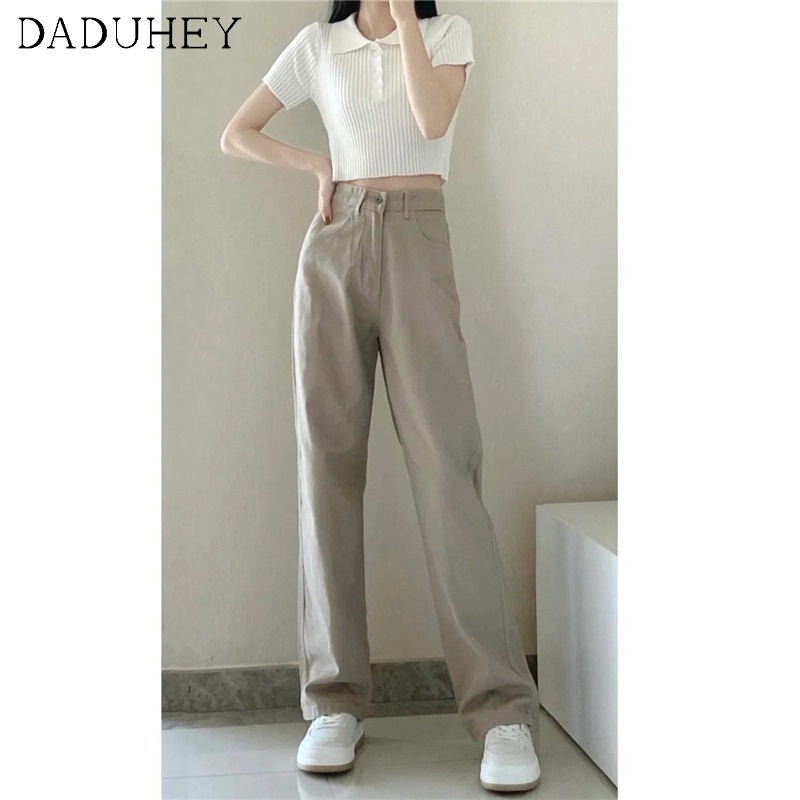 Quần jeans ống rộng eo cao thời trang đường phố sành điệu với 6 màu tùy chọn dành cho nữ