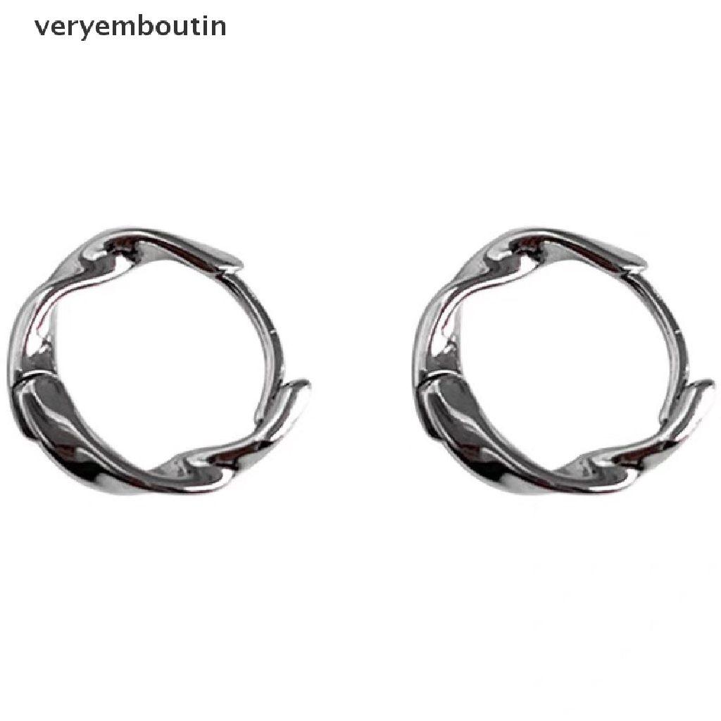 1 Đôi Bông Tai Dạng Vòng Tròn Xoắn Không Đối Xứng Màu Bạc Đơn Giản Thời Trang Dự Tiệc Dành Cho Bạn Nữ