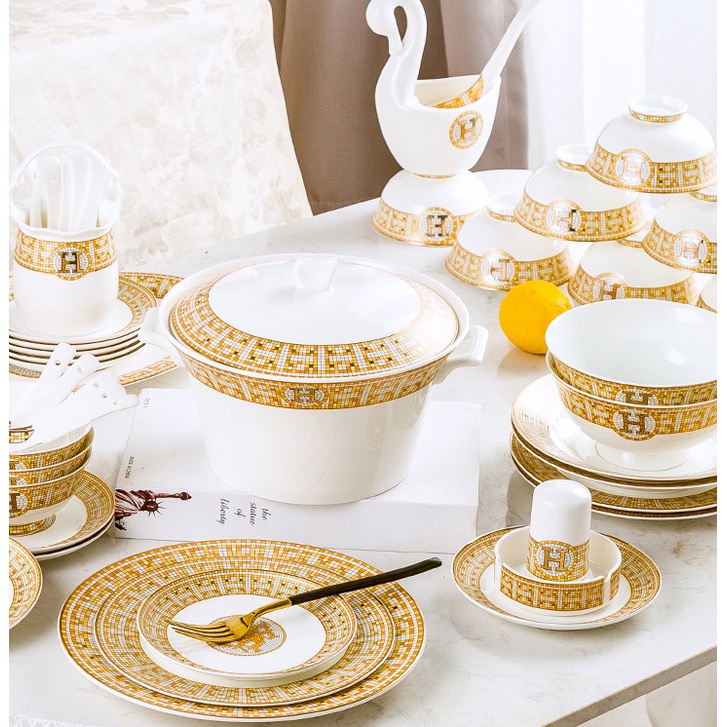 Bộ bát đĩa 70 món cao cấp HM. Bộ chén đĩa đẹp 70 món HM cho 10 người ăn. chén ăn cơm. chén đĩa ăn cơm