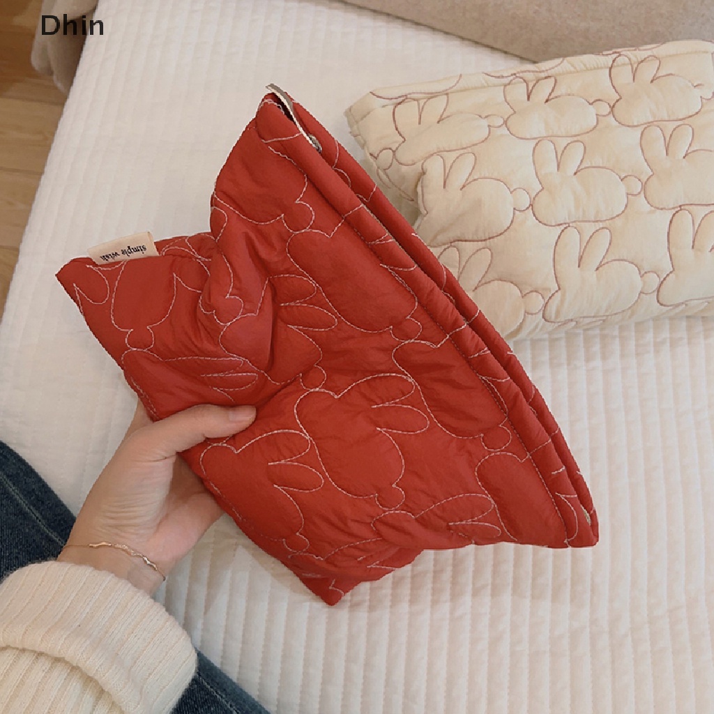 [Dhin] Túi Xách Đựng Đồ Trang Điểm May Chần Có Khóa Kéo Làm Đẹp Phong Cách Hàn Quốc Cho Nữ Giới