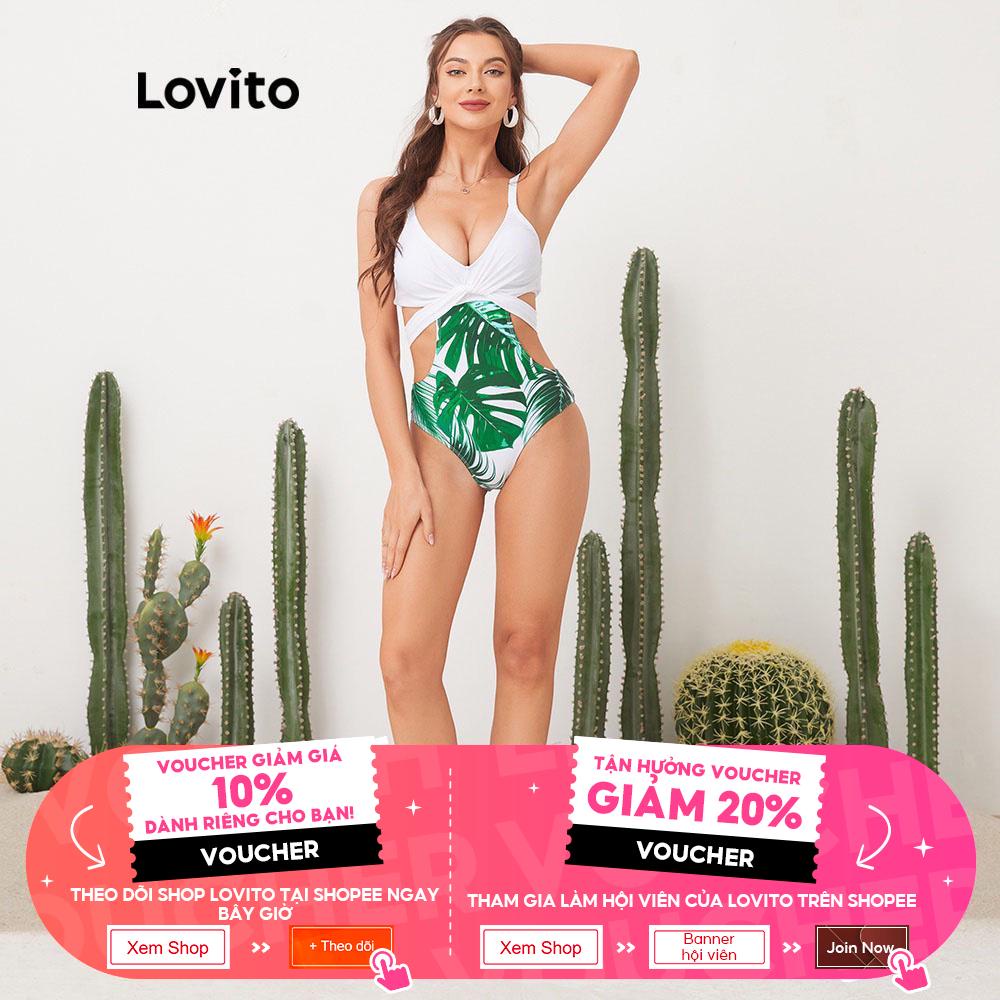 Bộ đồ Lovito bơi một mảnh phối dây đan chéo in họa tiết phong cách Boho L11039