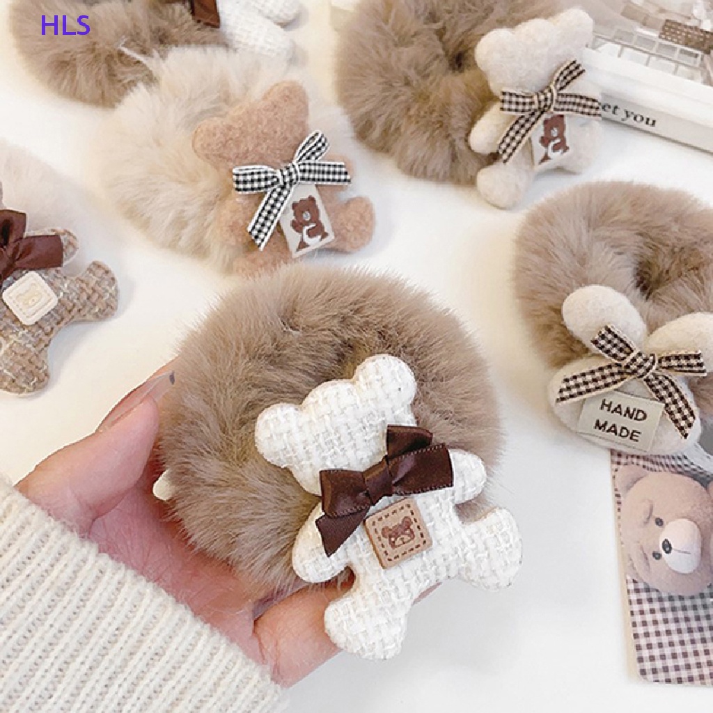 Dây Buộc Tóc Cao Su Đính Lông Trắng Hình Tai Thỏ Và Gấu Đáng Yêu Thời Trang Cho Nữ