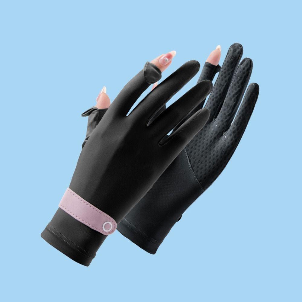 Găng Tay Thể Thao Vải Lụa Lạnh Mỏng Màu Trơn Có Thể Chạm Màn Hình Cảm Ứng