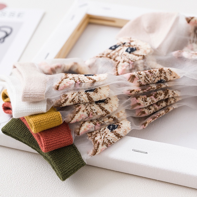 Vớ Sợi Thủy Tinh Mỏng Trong Suốt In Hình Mèo Dễ Thương Phong Cách Hàn Quốc Cho Nữ