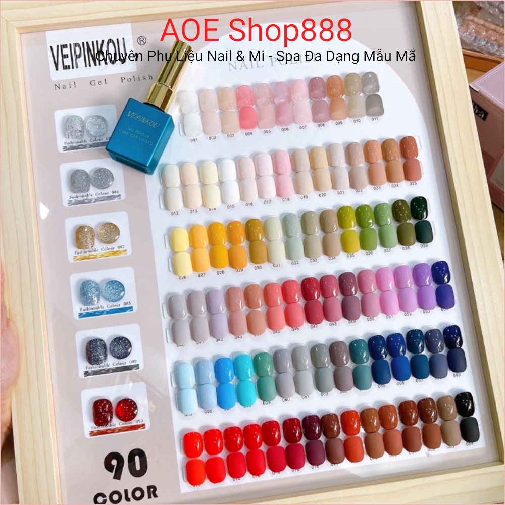 Sét sơn gel VEIPINKOU 90 màu - Bộ sơn gel xịn có màu thạch và nhũ Flash" tặng kèm bảng và Base Top ( AOE Shop888 )