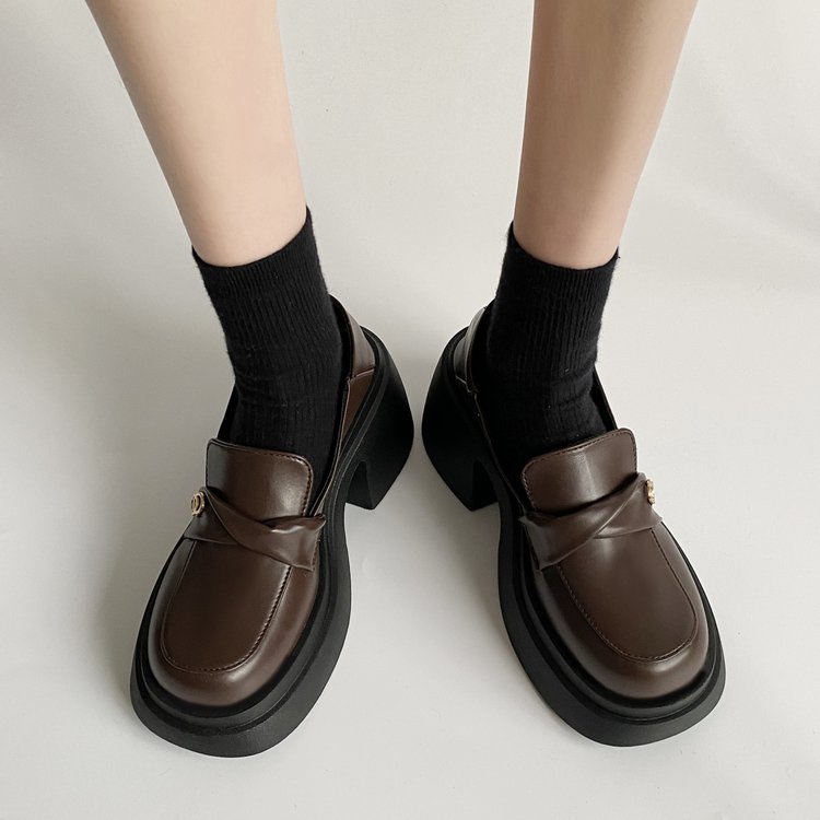 Giày Cao Gót Mũi Tròn Màu Trơn Thiết Kế Thoải Mái Thời Trang