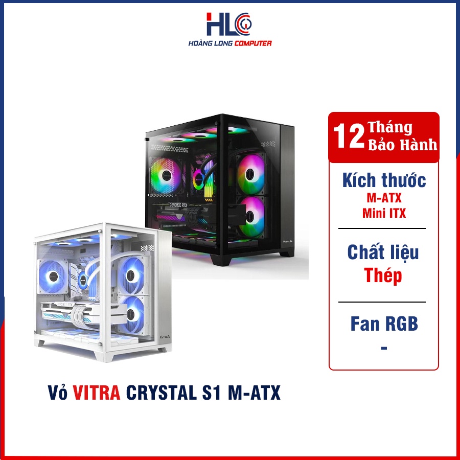 Vỏ Máy Tính Vitra Crytal S1 Trắng/ Đen Vỏ Case VITRA CRYSTAL S1 M-ATX Hàng New Chính Hãng - HLC