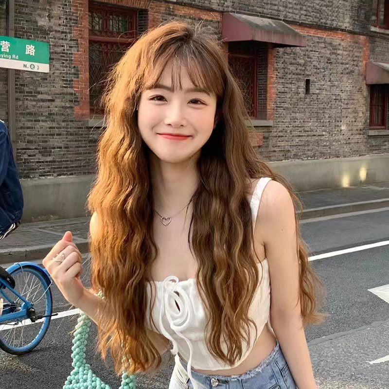 Bộ Tóc Giả Xoăn Dài Màu Trắng Kem Phong Cách Lolita Dành Cho Nữ