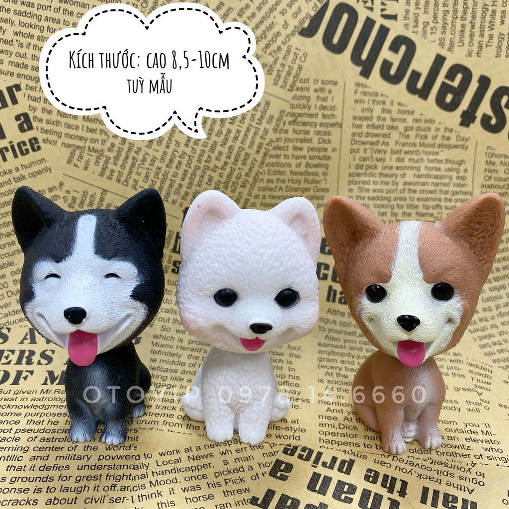 Mô hình chú chó đầu lắc lư đáng yêu dùng trang trí tablo xe hơi. Chú cún đặt tablo xe hơi