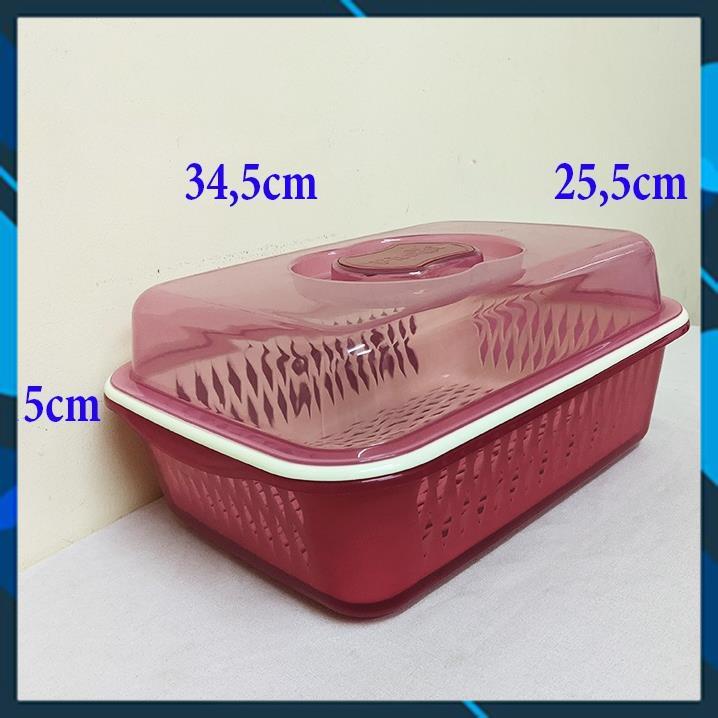Hộp nhựa lớn có nắp và rổ, thau rổ có nắp, khay rổ úp chén ly có nắp 34,5x25,5cm cao 15cm. MT3124