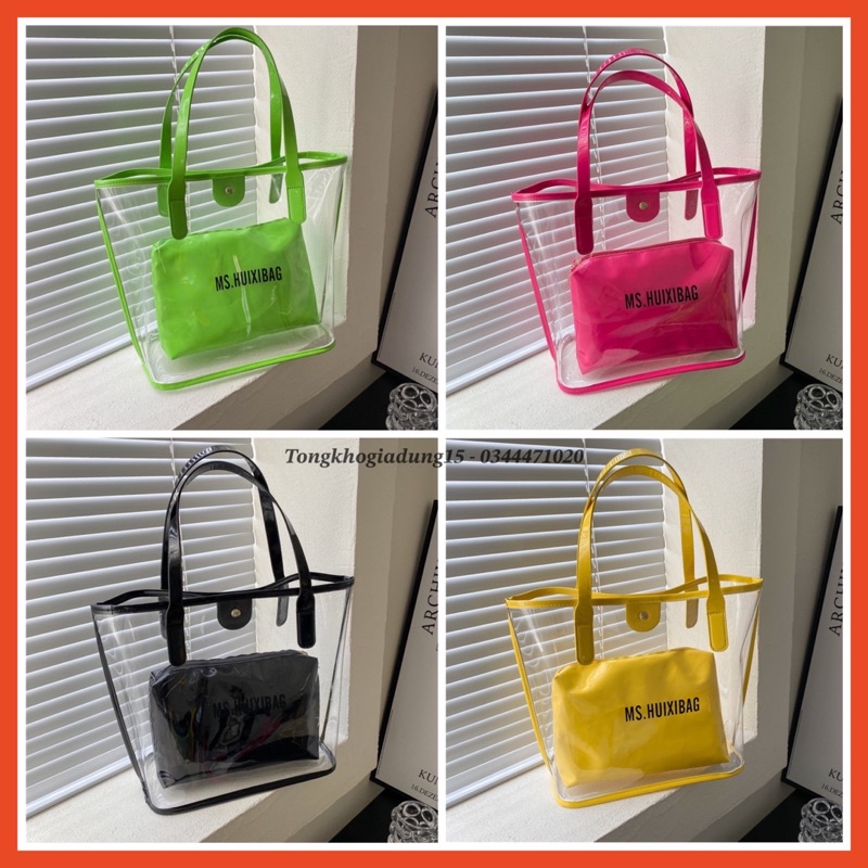 Sét 2 túi trong suốt thời trang ( 4 màu )