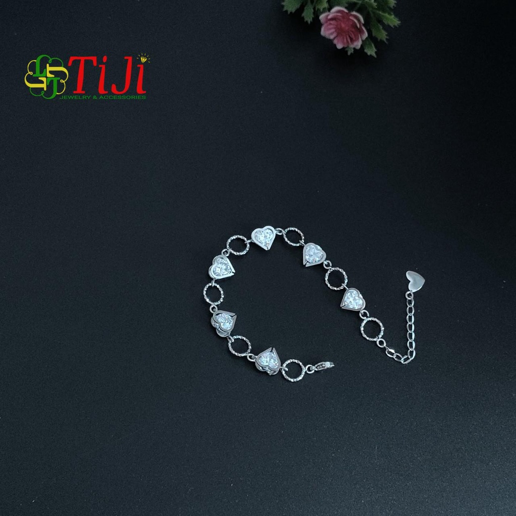 Lắc tay nữ inox kiểu hình trái tim nối kẹp hột sáng đẹp không đen không gỉ sét