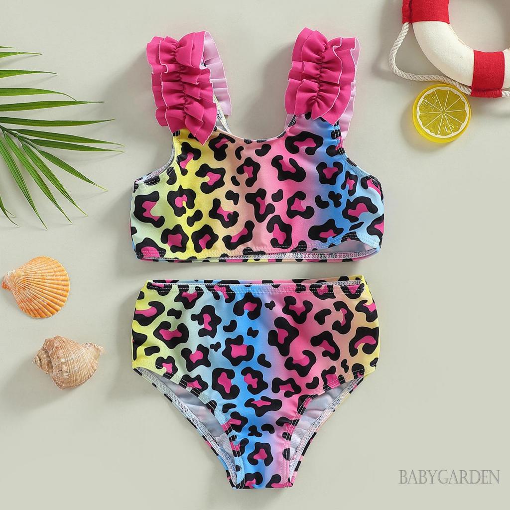 Bộ Đồ Bơi 2 Mảnh Áo Ba Lỗ In Họa Tiết Da Báo / Trái Tim + Quần Short Thời Trang Cho Bé Gái 2-7 Tuổi