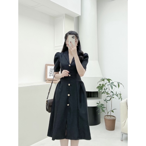 Đầm cổ vest nút dọc dáng dài Có Bigsize H31   Phù hợp đi tiệc đi làm đi chơi