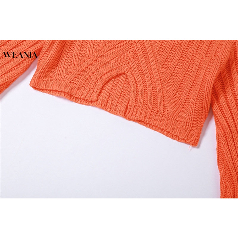 Áo Sweater Dệt Kim Tay Loe Ngắn Cổ Tròn Thiết Kế Quyến Rũ Cho Nữ