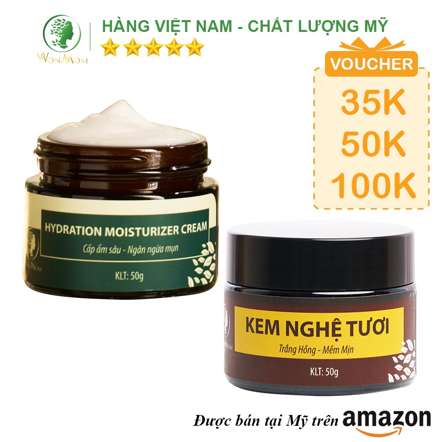 [ Giảm 50K - Đơn 459K ] Combo kem dưỡng trắng da ban ngày và ban đêm Wonmom ( 1 Kem nghệ tươi + 1 Kem cấp ẩm )