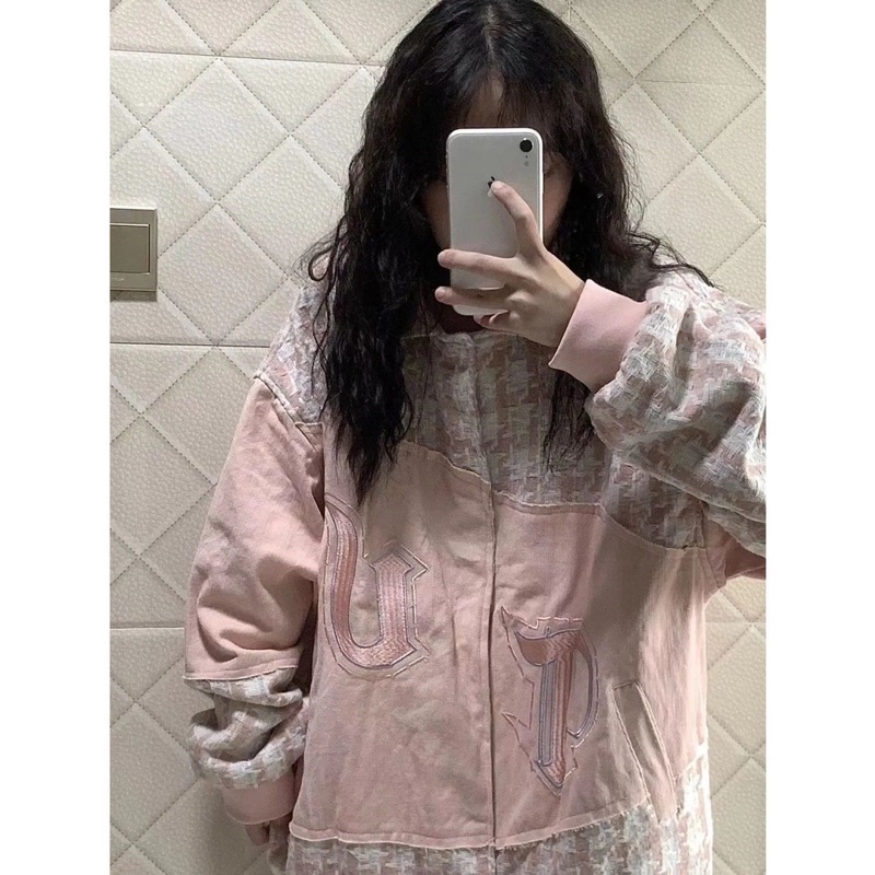 Áo khoác bóng chày jeans phối dệt kim new arrival 2023