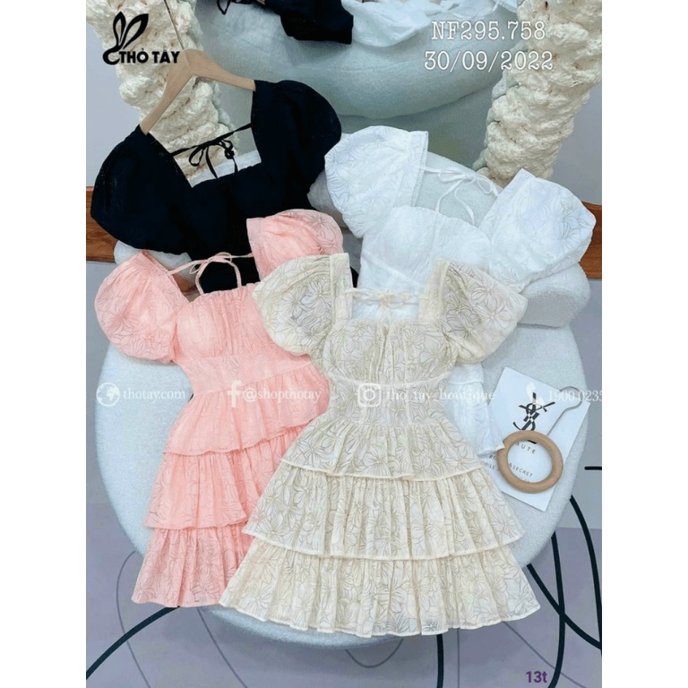 CHÂN ÁI CHO CHỊ EM CHÚNG MÌNH - ĐẦM VOAN REN CỔ VUÔNG TAY NGẮN ÔM EO CỰC NỮ TÍNH ĐI CHƠI DỰ TIỆC CƯỚI UP VLTN SHOP